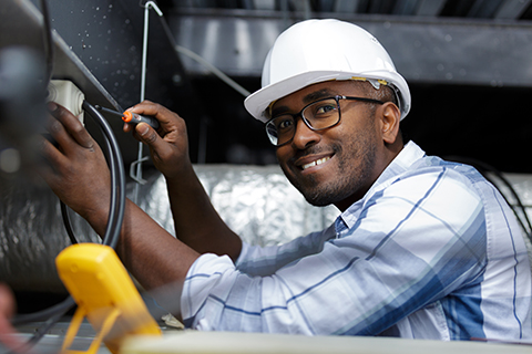 field technician on mobile device